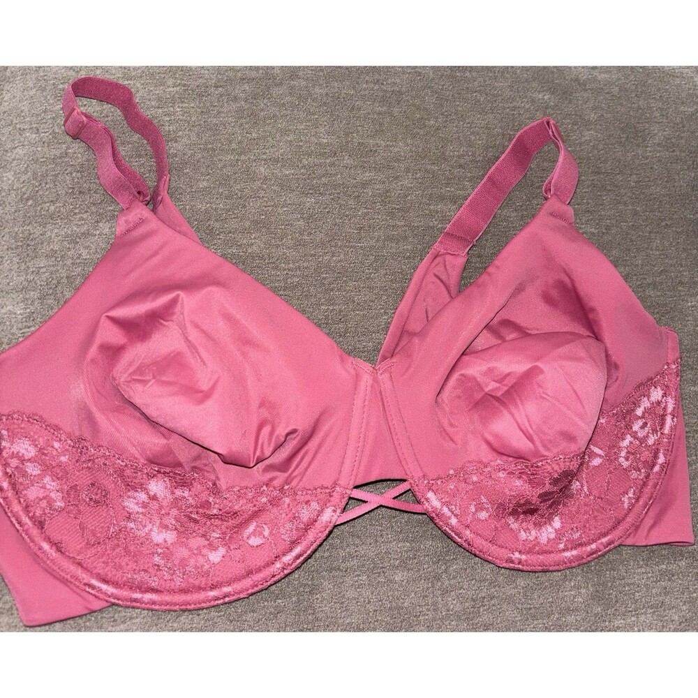 Vanity Fair 76571 Radiant Back Smoothing Lover’s Knot Lace Bra Size 42D Pink